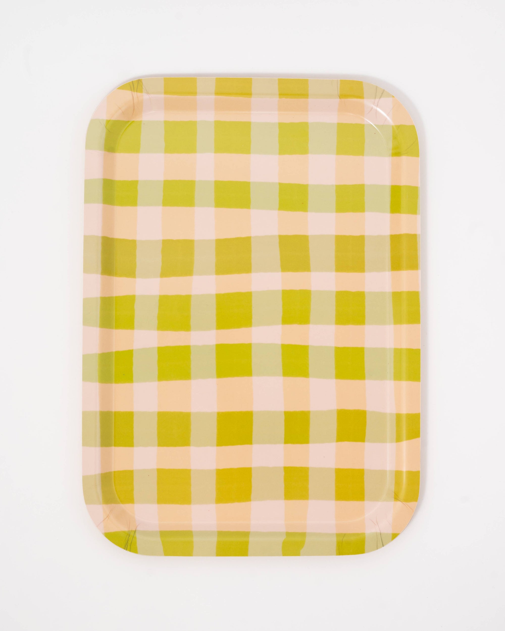 Green Gingham Bent Birch Serving Tray