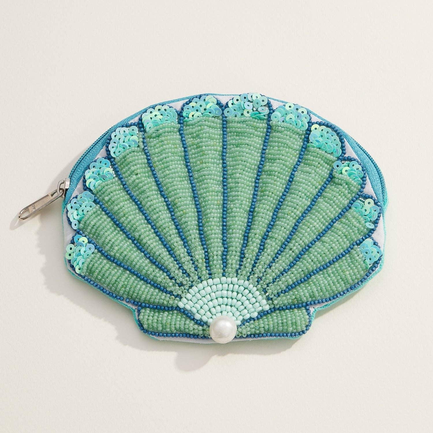 Seashell Beaded Coin Purse with Pearl Accent