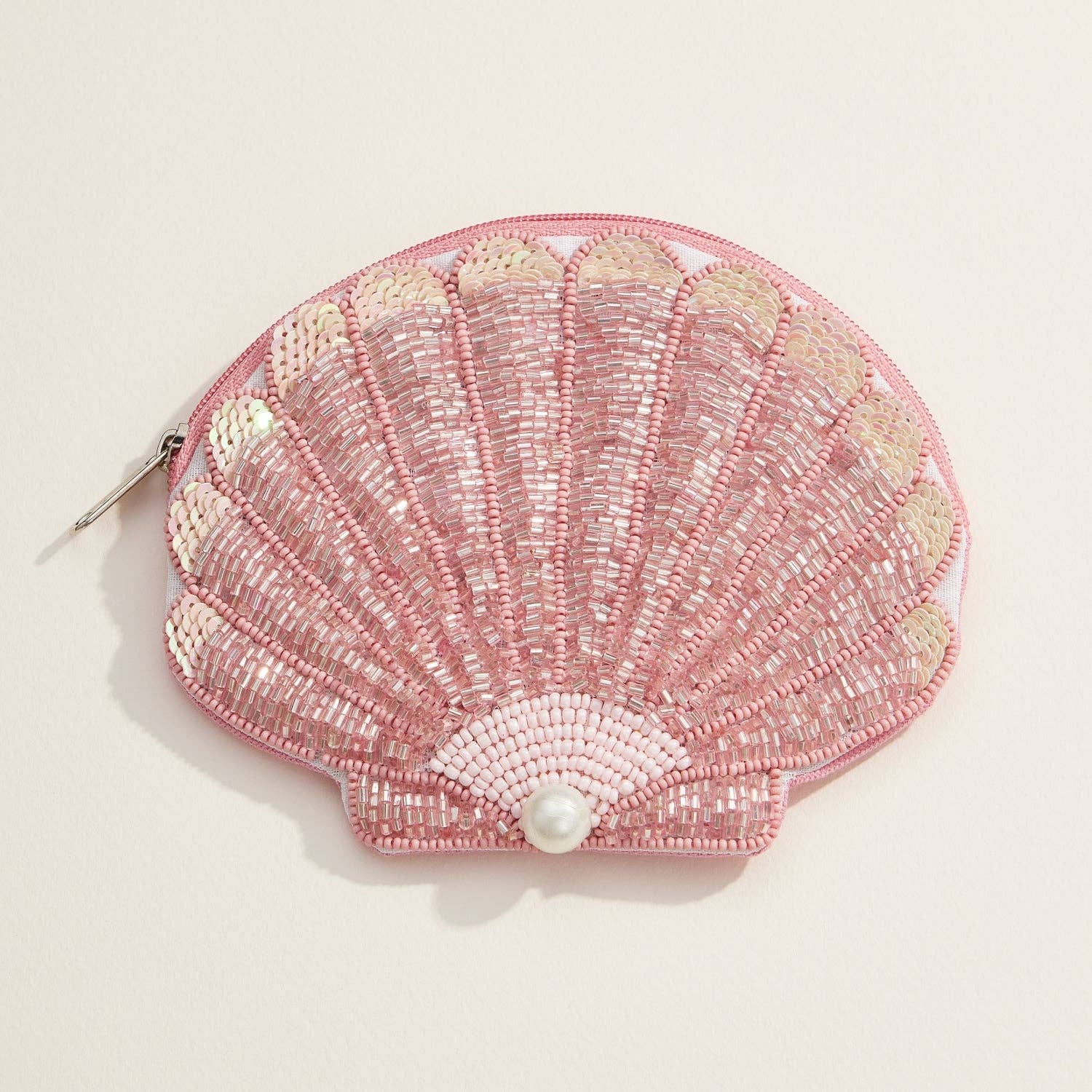 Seashell Beaded Coin Purse with Pearl Accent