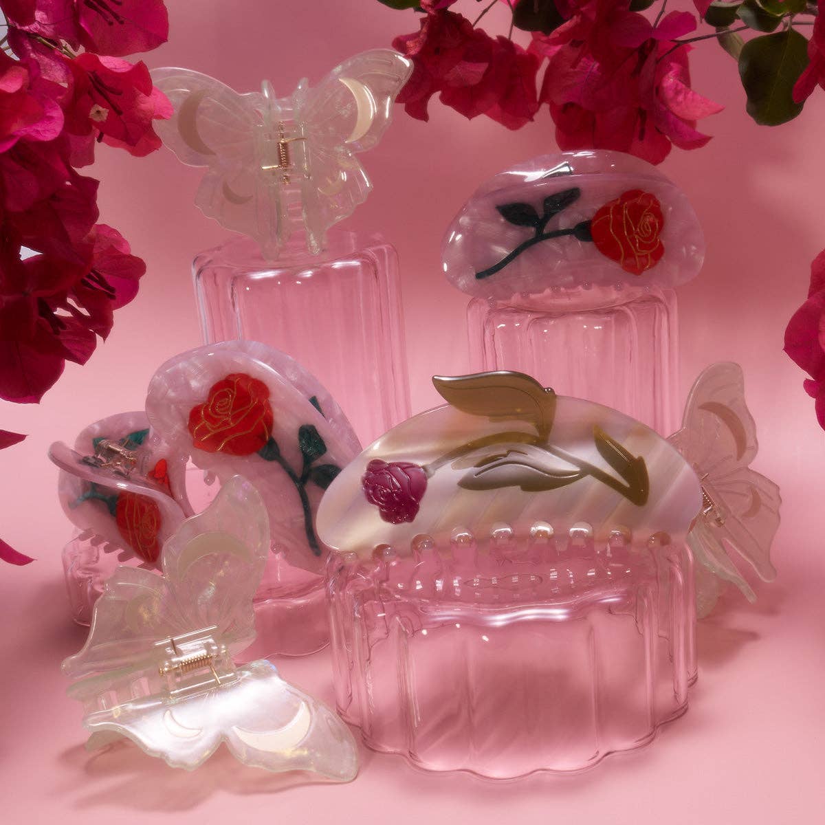 Belle Claw - Red and Pink Rose Flower Acetate Hair Clip