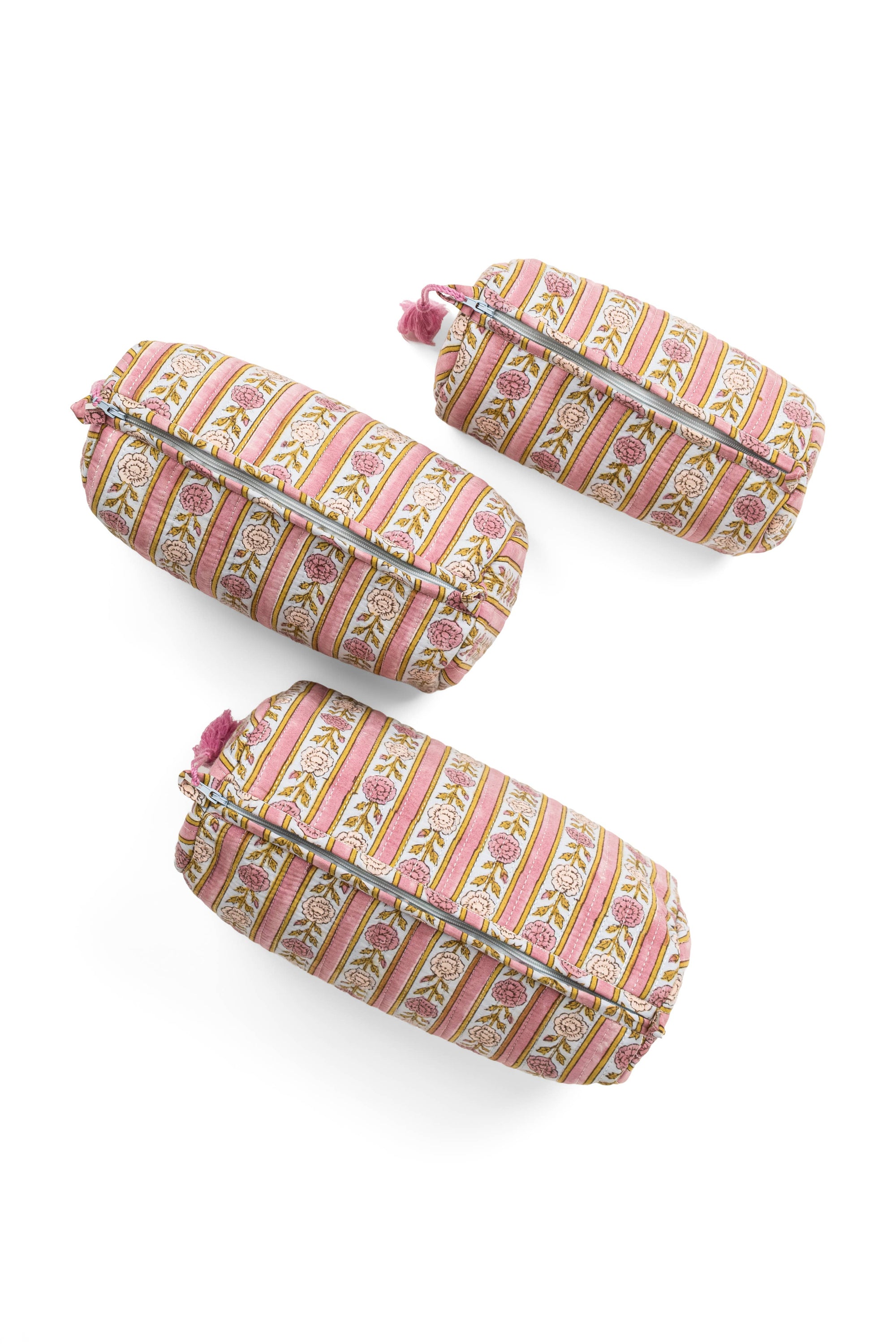 Vintage Floral Stripes Block Print Makeup Bag in Purple
