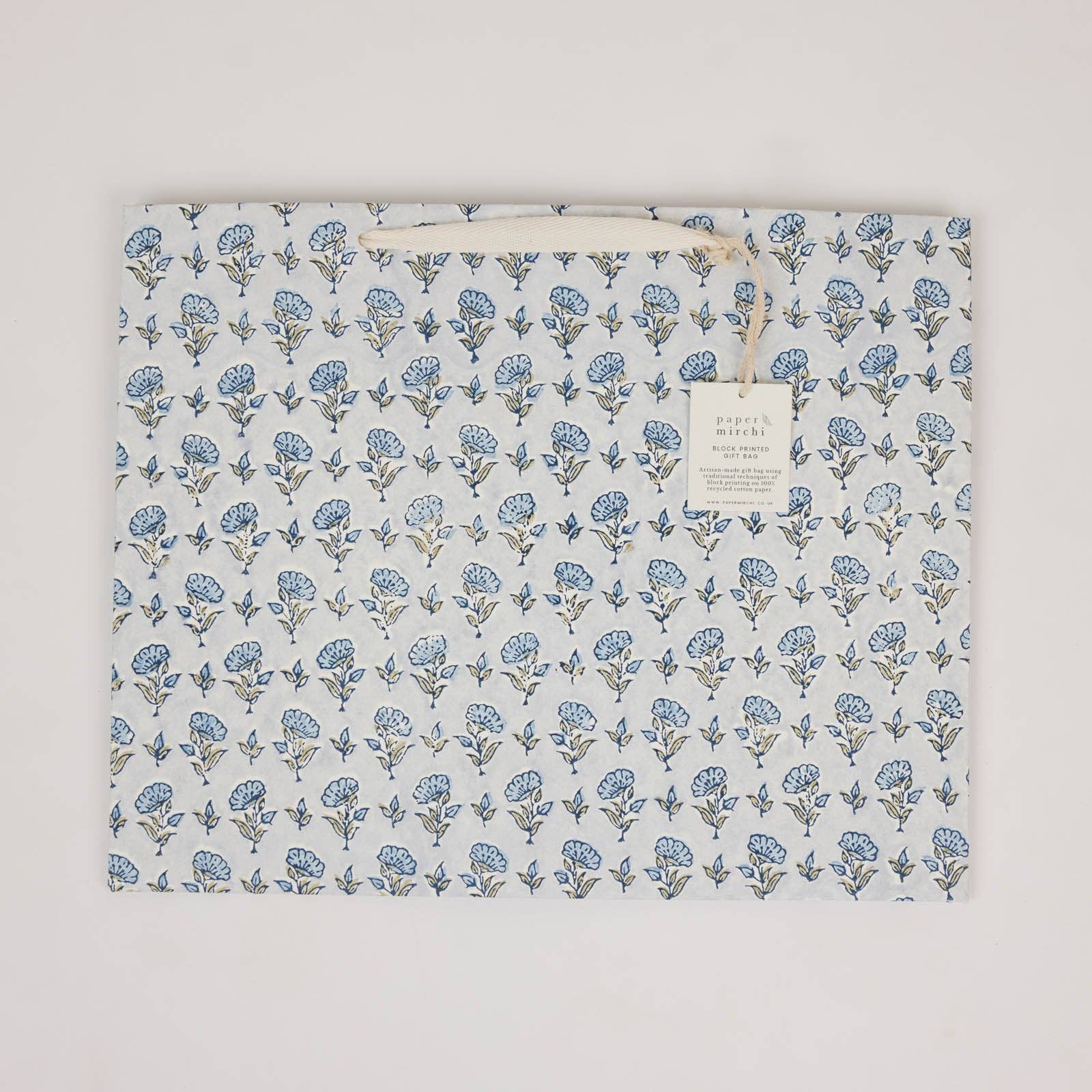Hand Block Printed Gift Bags (Large) - Blue Stone Refresh