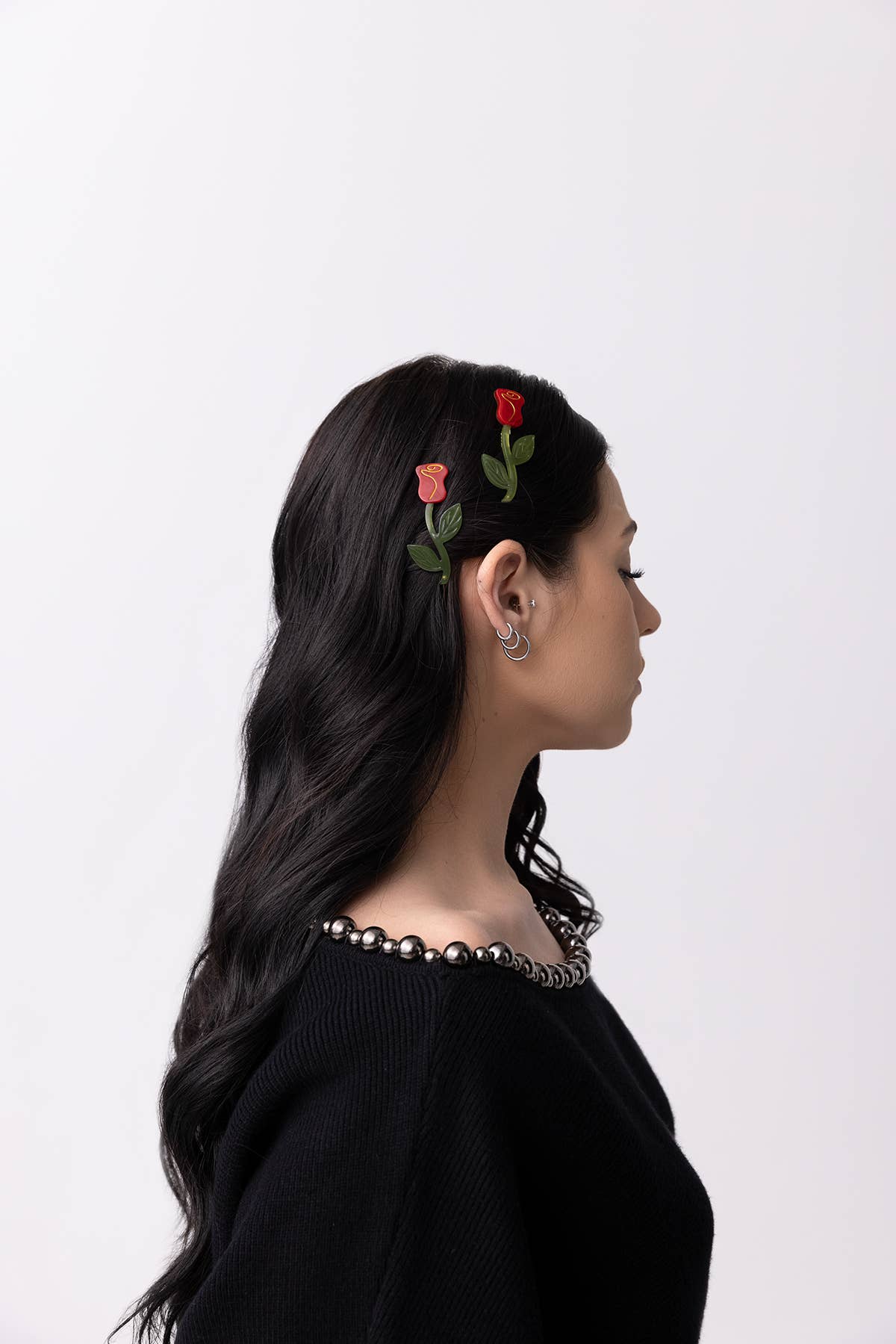 Rose Barrette Set - Red Flower Acetate Hair Clips