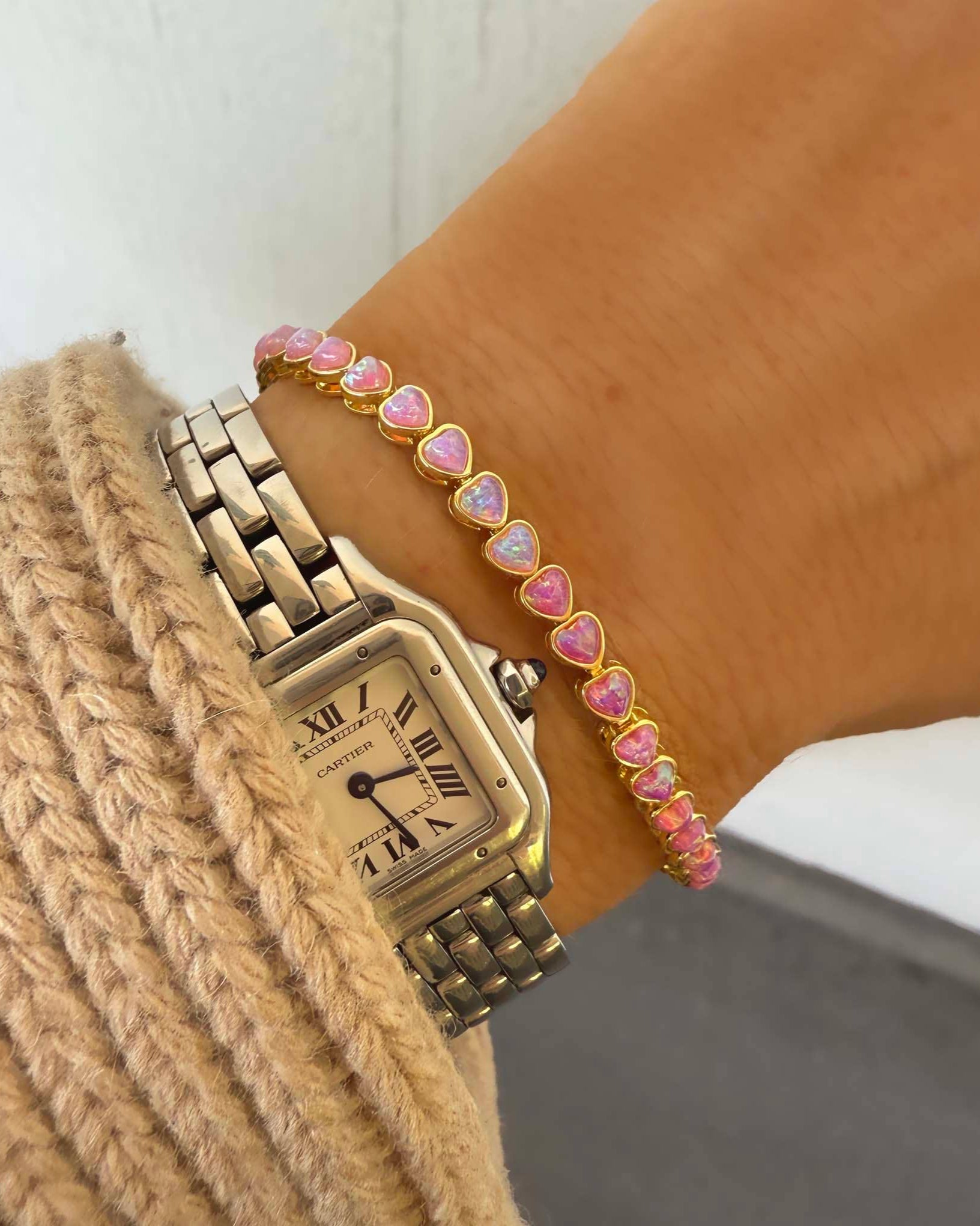 Pink Opal Ombre Heart and Heart Tennis Bracelet