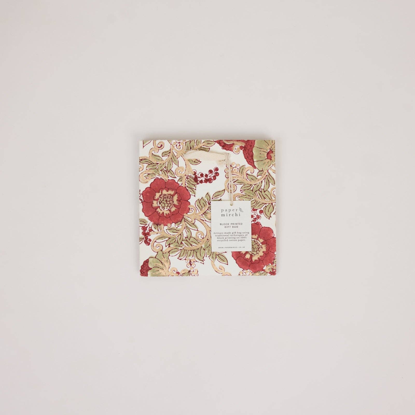 Block Printed Gift Bags (Small) - Winter Red