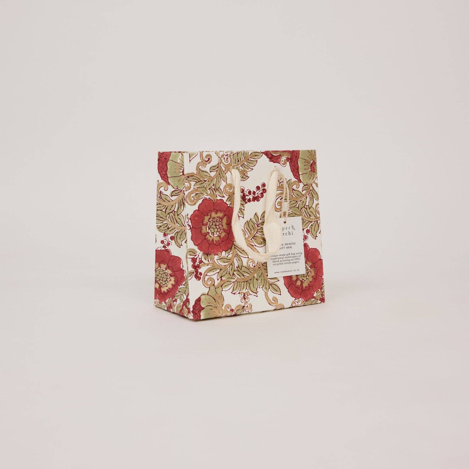 Block Printed Gift Bags (Small) - Winter Red