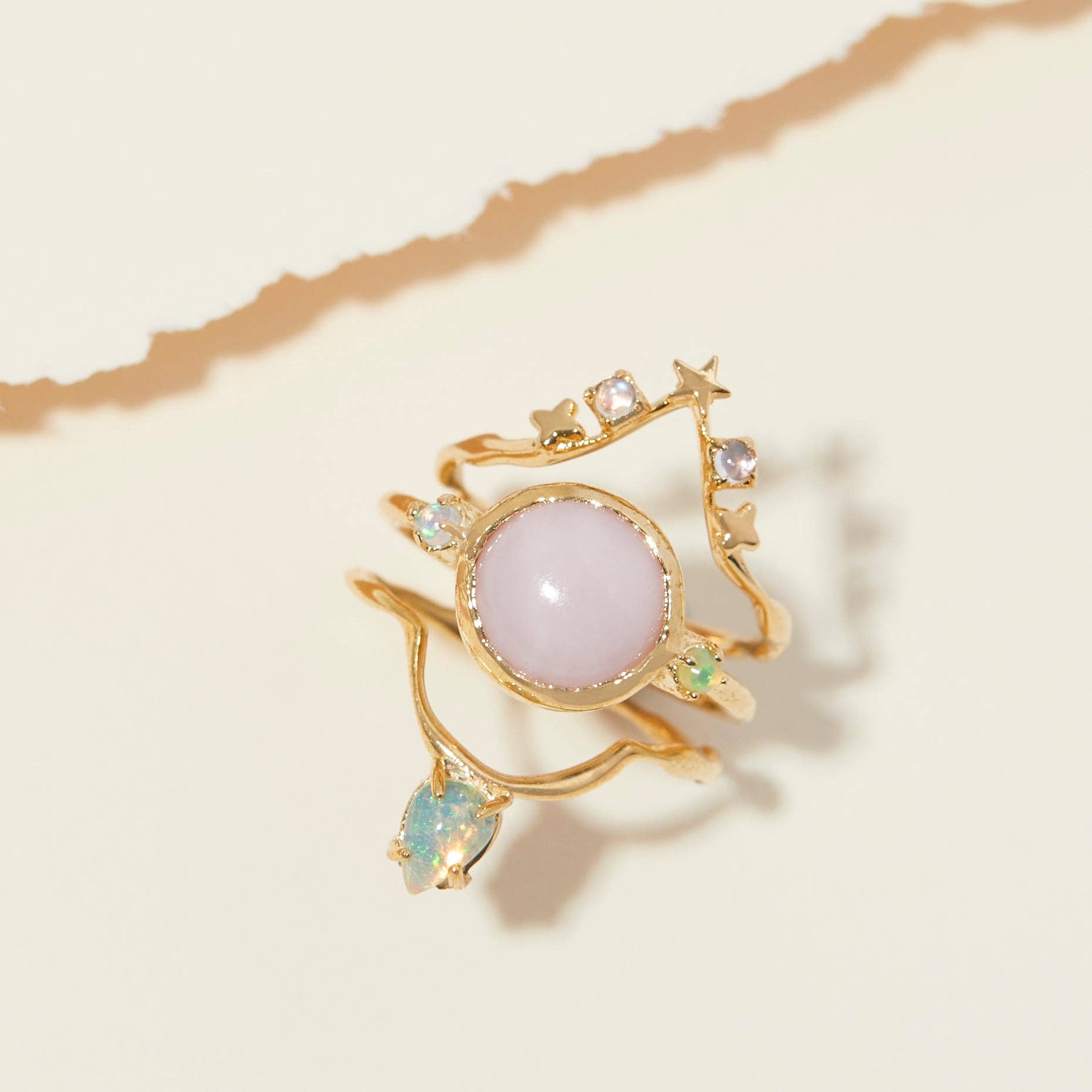 Hidden Star Ring in Pink Opal + Opal
