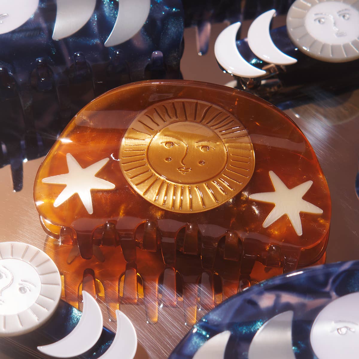 Hemera Claw - Golden Sparkle Acetate Sun and Stars Clip