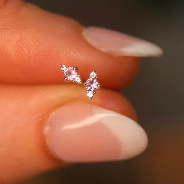 Pink Sapphire Dainty Triage Studs