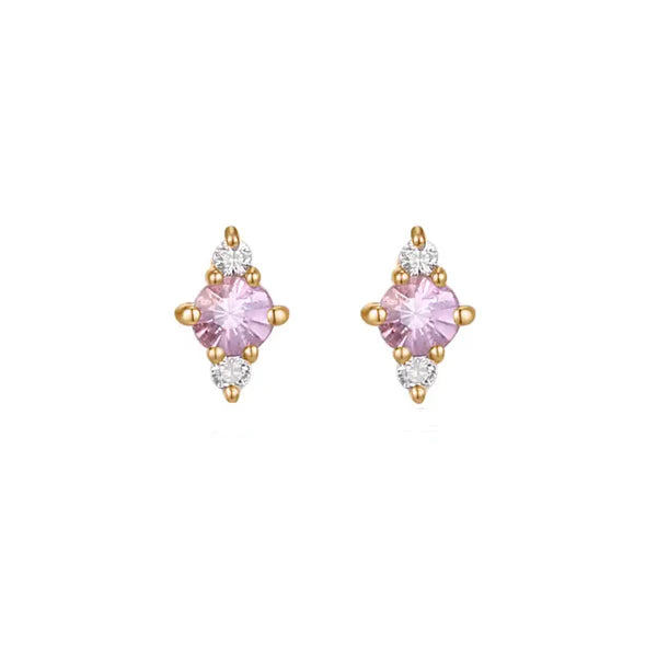 Pink Sapphire Dainty Triage Studs