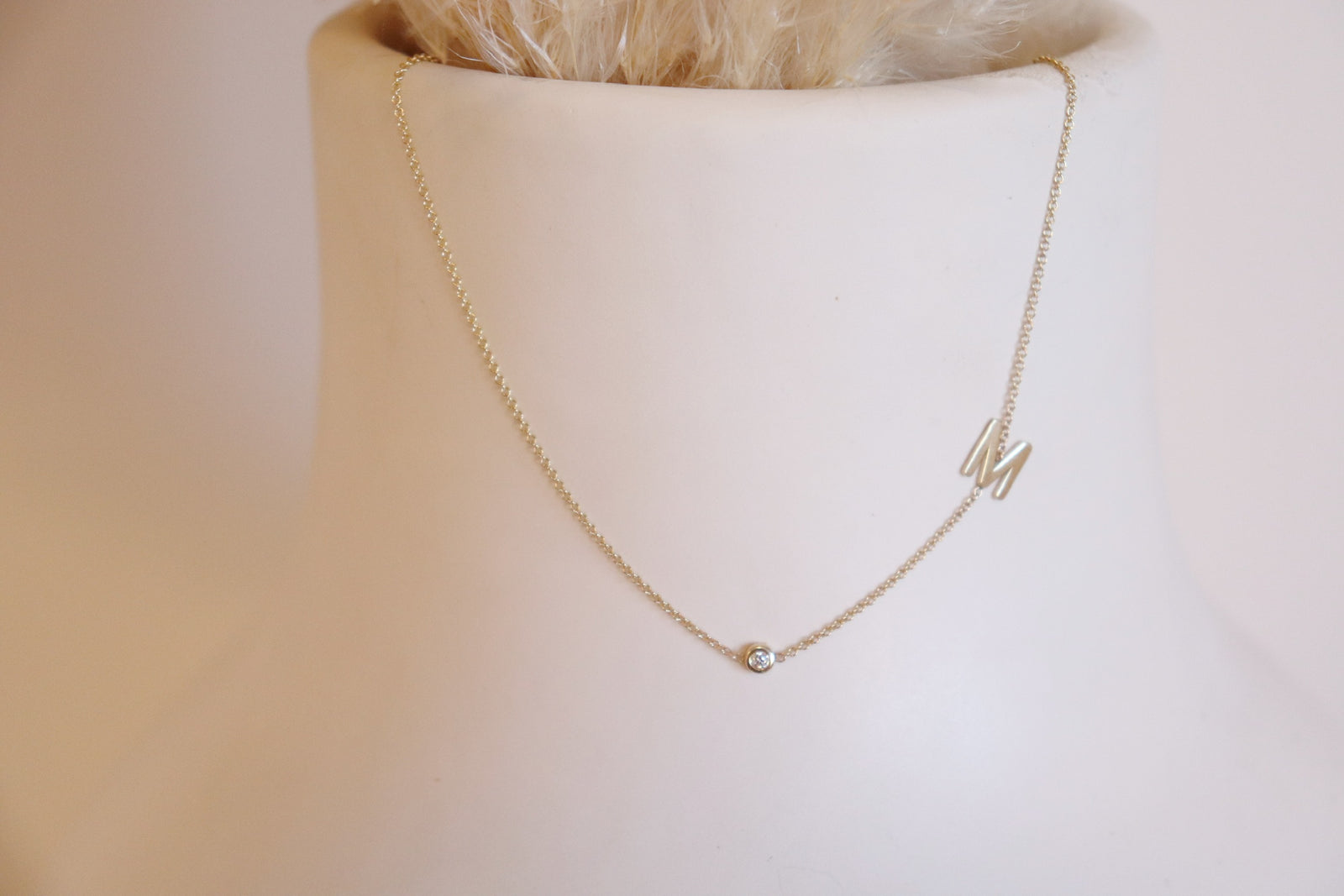Asymmetrical Initial and Bezel Diamond Necklace