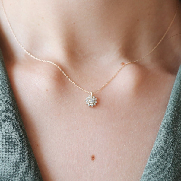 Diamond Sunflower Pendant Necklace