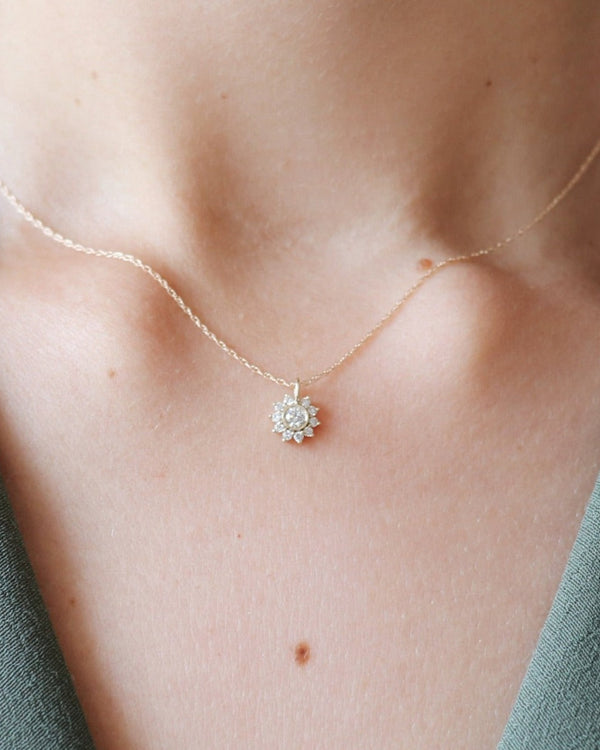 Diamond Sunflower Pendant Necklace Marigold Jewelry
