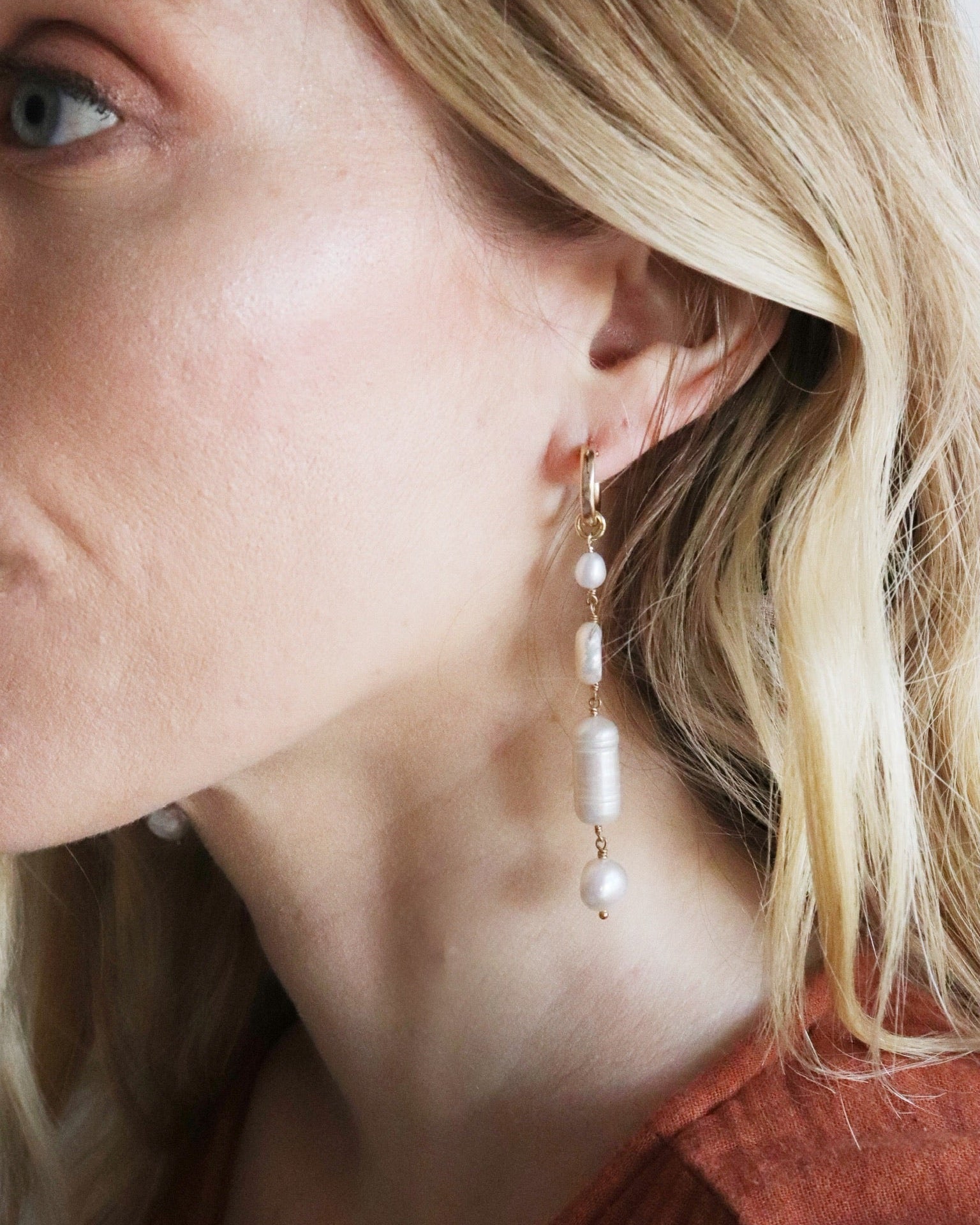 Pearl Hoop Drop Earrings