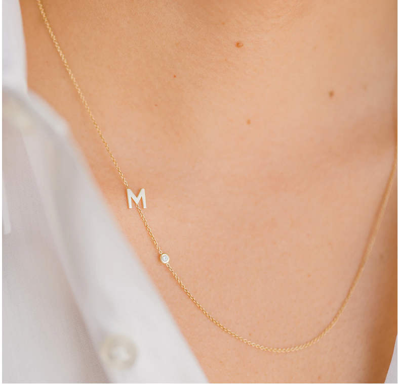 14k Gold Diamond Asymmetrical Initials Necklace/a to Z Necklace/birthday's  Day Gift/diamond Bezel Initial Necklace - Etsy