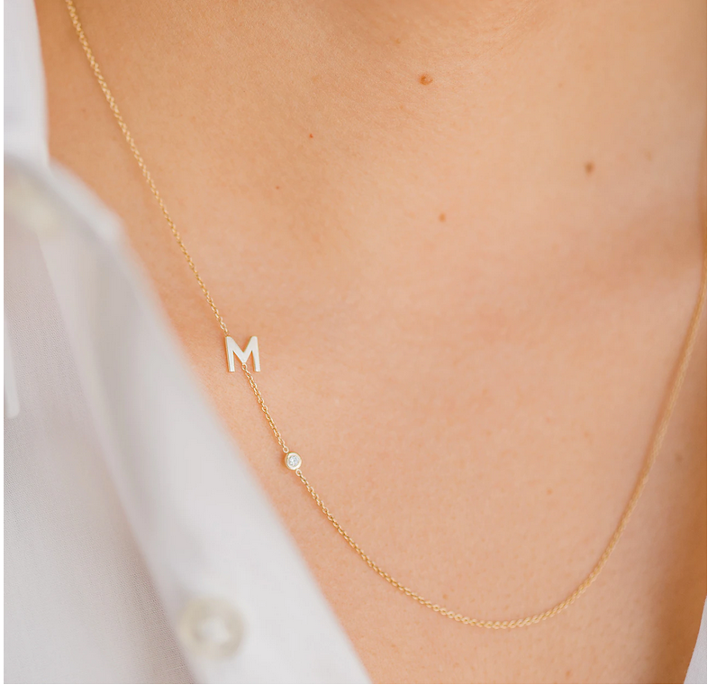 Asymmetrical Initial and Bezel Diamond Necklace