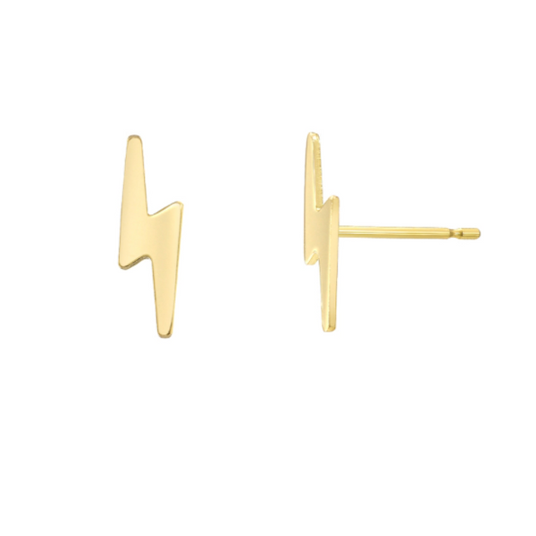 14k Gold Small Lightning Bolt Stud Earrings