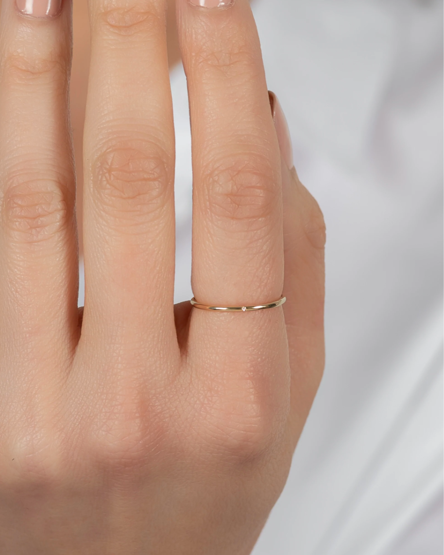 Gold Thin Band with Tiny Diamond