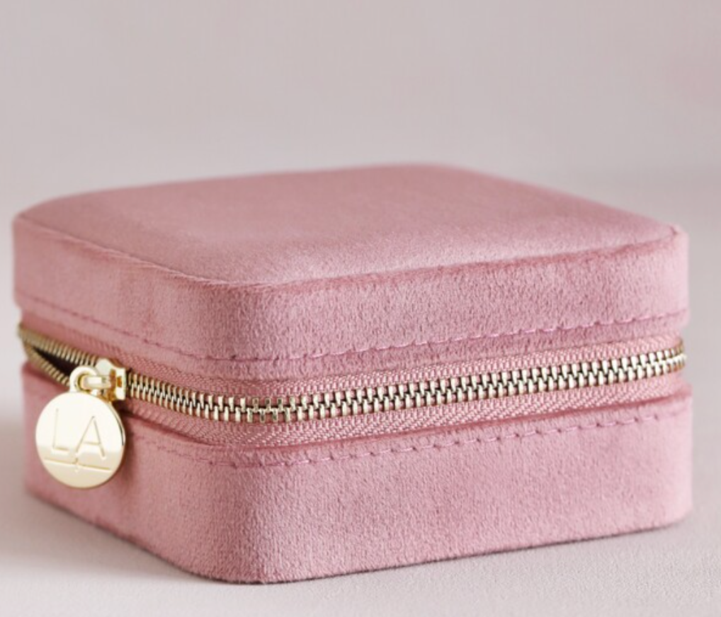 Rose Pink Velvet Square Travel Jewelry Case