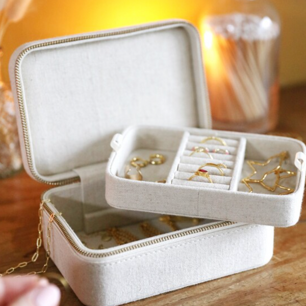 Natural Linen Jewelry Case
