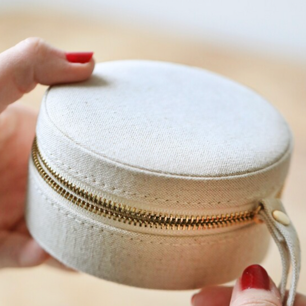 Round Natural Linen Jewelry Case