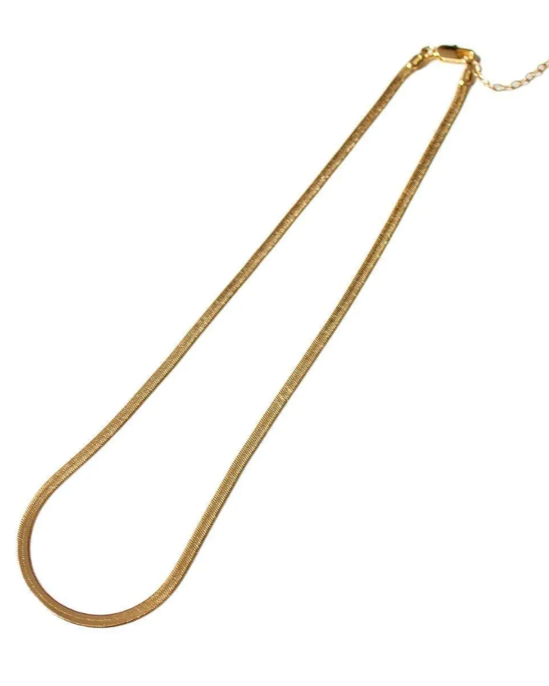 Slinky Gold Flat Herringbone Chain Necklace