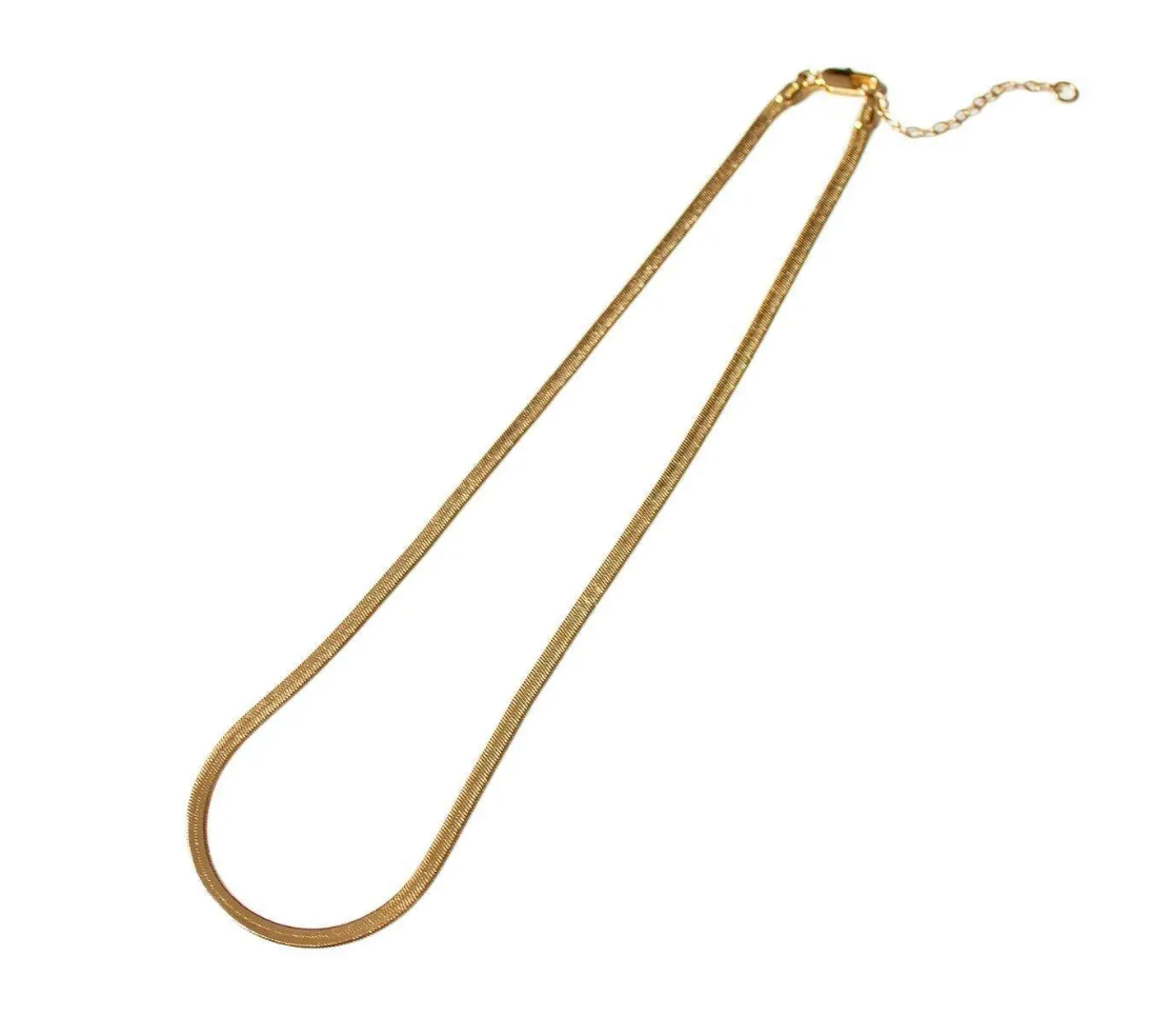 Slinky Gold Flat Herringbone Chain Necklace