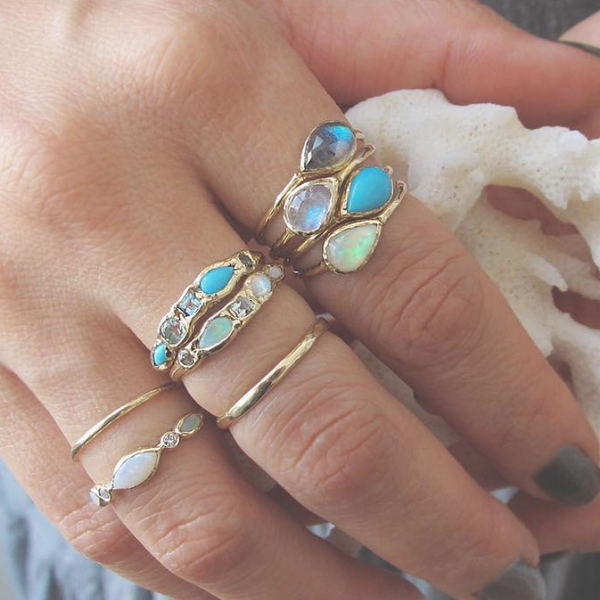 Compass Ring Moonstone in Yellow Gold